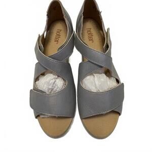 Hotter Riga Metallic silver Leather Peep Toe Sandals Size US 8.5 Adjustable